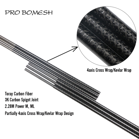 Pro Bomesh 1 Pcs 2.28M Toray Carbon ML M 2 Section Kevlar Cross Wrap 4axis Cross Wrap Bass Rod Blank DIY Rod Building Blank ► Photo 1/6