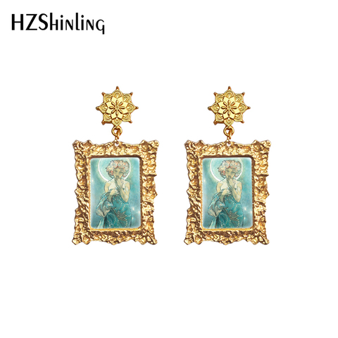 2022 New Moonlight Alphonse Mucha Earring Season Spring Summer Autumn Winter Drop Earrings Mandala Charm Glass Dome Jewelry ► Photo 1/6