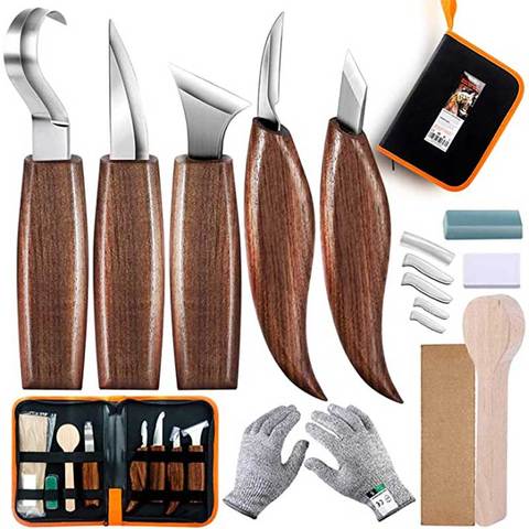 SIMILKY Wood Carving Tools 5 in 1 Knife Set - Includes Hook Knife, Whittling Knife, Detail Knife, Carving Knife Sharpener 5-Set ► Photo 1/5