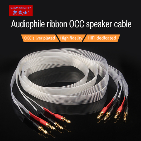 Grey Knight 10 ribbons 1 pair OCC silver-plated HiFi audio cable speaker cable amplifier dedicated banana plug cable ► Photo 1/6