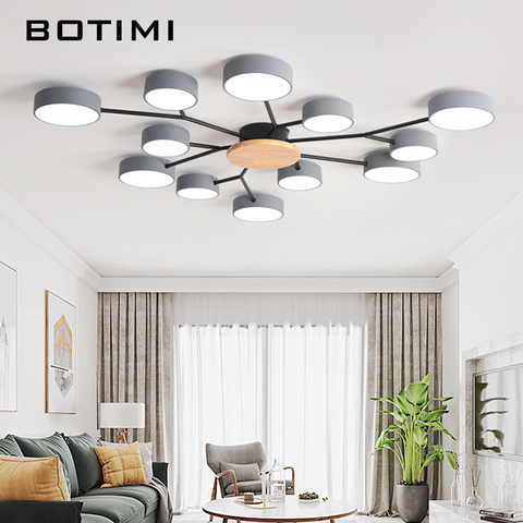 BOTIMI New Arrival Modern LED Chandelier With Round Gray Metal Lampshades For Living Room Nordic Ceiling Mounted Bedroom Lustre ► Photo 1/6