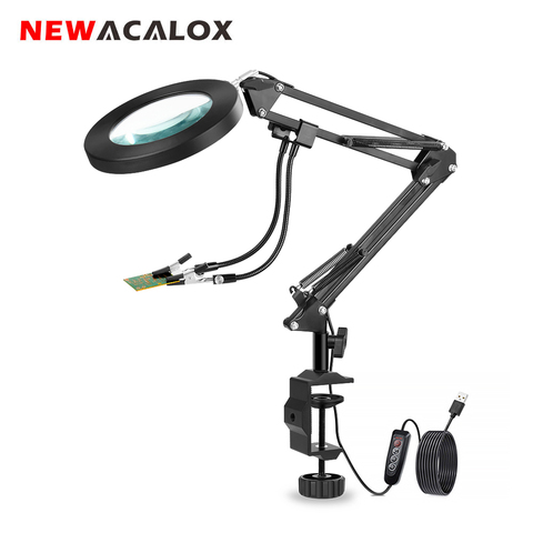 NEWACALOX LED 5X Magnifier USB Lamp Table Clamp Soldering Helping Third Hand Soldering Station 2pcs Flexible Arms Welding Tool ► Photo 1/6