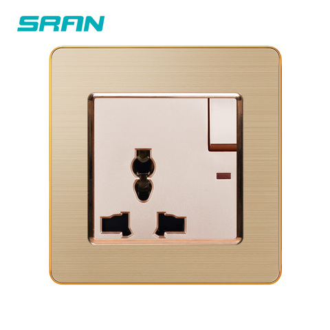 SRAN 13A universal wall electric socket switched with led indicator gold stainless steel panel 86*86mm luxury home accessories ► Photo 1/6