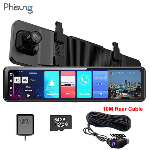 PHISUNG 4G Android 8.1 ADAS FHD 1080P Dual Rear Mirror Car DVR Dash Camera WiFi GPS Navigator recorder 2+32G with 10M rear cable ► Photo 1/6