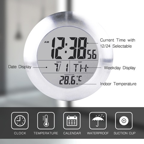 Practical Screen Waterproof Digital Bathroom Wall Clock Temperature Humidity Countdown Wash Shower Hanging Quality Assurance Alitools - Bathroom Wall Clock Waterproof