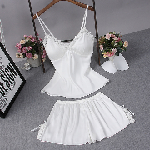 Sexy Summer Womens 2PC Robe Bath Gown Strap Top Pants Pajamas Sets Sleepwear Lady Home Wear Nightgown Suit Sleepshirts M-XXL ► Photo 1/5