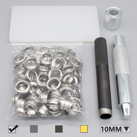 100 sets metal grommets eyelet with 3 in 1 toolkit included plat,hole puncher and hammer stick,DIY bulk clothing accessories ► Photo 1/6