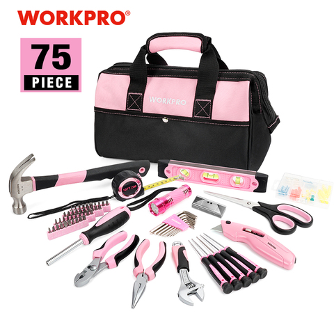 WORKPRO 75PC Household Tool Set Pink Home Tools Prescision Screwdriver Set Flashlight Tool Bag ► Photo 1/6