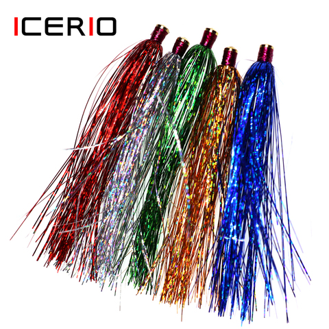 ICERIO 6PCS Brass Slide Tube Streamer Holographic Tinsel Flasher Teaser Trout Fishing Fly Lures Tackle ► Photo 1/6