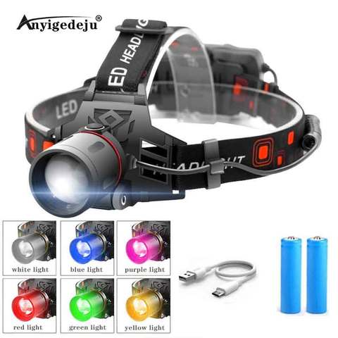 XML-T6 LED Headlamp 3-Mode Zoomable Headlight 18650 Battery Head Torch Green Fishing White Light Camping Red Hunting Flashlight ► Photo 1/6