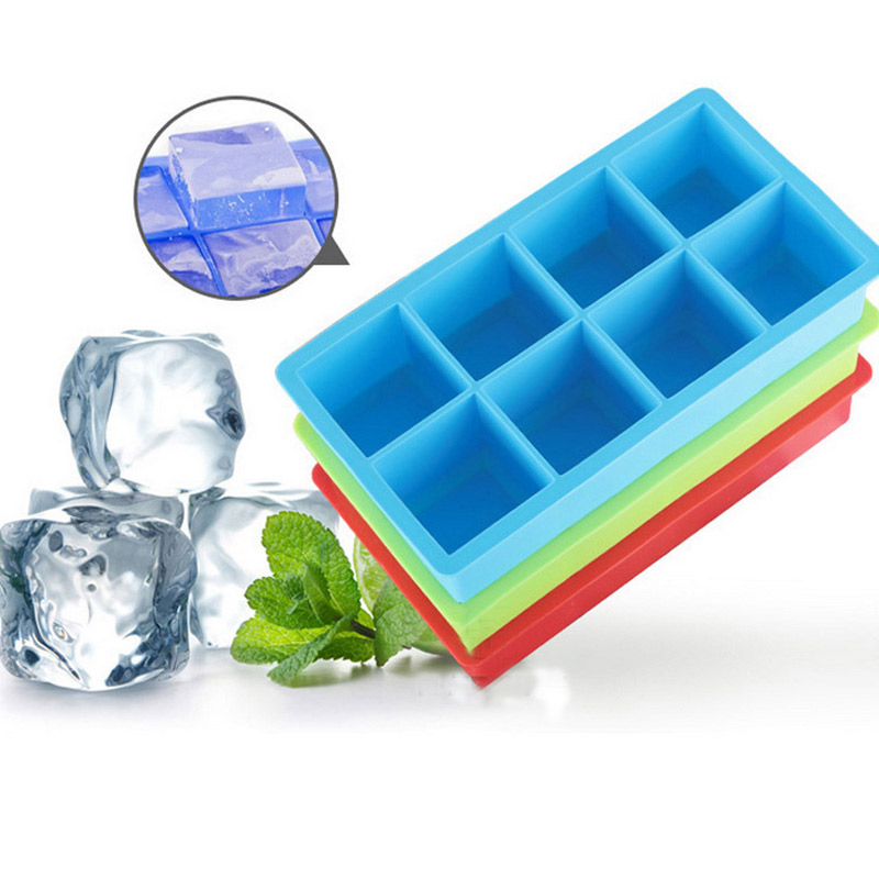 Square Ice Cube Ice Maker Ice Tray Silicone 1PC DIY 8 Grids Ice Mold Large 