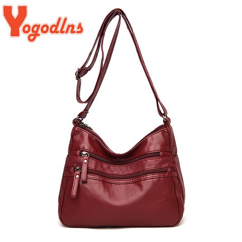 Yogodlns Vintage Shoulder Women's Bag Washed PU Leather Crossbody Bag Multifunction Messenger Bag Large Capacity Lady Handbag ► Photo 1/6