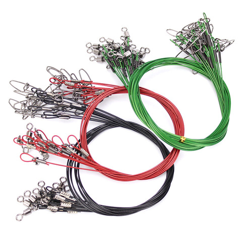 5pcs/lot 50cm Anti-bite Fishing Line Steel Wire Leader With Swivel Fishing Accessory Black/Green Olta Lead Core Leash Saltwater ► Photo 1/6