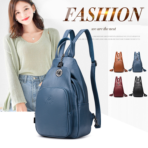 Leather Women's Bag New Cowhide Multi Function Fashionable Travel Backpack Soft Leather Lock Guard Chest Bag Messenger Bag ► Photo 1/6