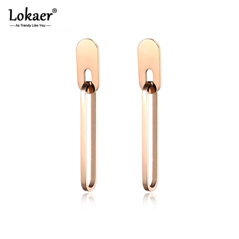 Lokaer Stainless Steel Long Earrings Rose Gold Color Geometric Shape Jewelry Hyperbole Punk Hip-Hop Fashion Gift  E18097 ► Photo 1/6