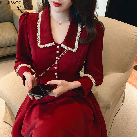 2022 New Year Date Party Fenimine Vestidos Women Fashion French Style Design Single Breasted Button Elegant Long Red Shirt Dress ► Photo 1/6