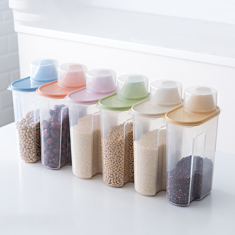 PP Food Storage Box Plastic Clear Container Set with Pour Lids Kitchen Storage Bottles Jars Dried Grains Tank 1.9L-2.5L H1211 ► Photo 1/6