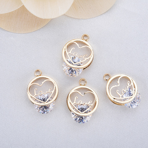4PCS 12MM 24K Champagne Gold Color Plated Brass with Zircon Heart Charms Pendants High Quality Diy Jewelry Accessories ► Photo 1/5