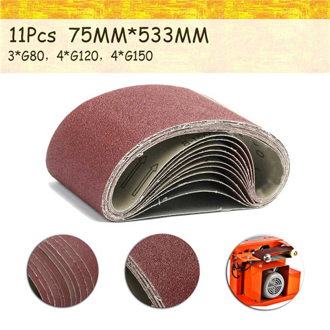 11Pcs Red Zirconia Sanding Belts 75x533mm 80 120 150 Mixed Grit Alumina Sander File Belt Set Abrasive Belt Tools Accessories ► Photo 1/1