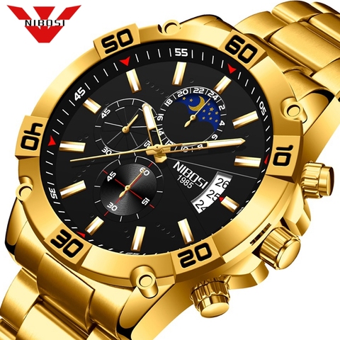 NIBOSI 2022 Fashion Gold Watch Mens Watches Top Brand Luxury Clock Man Military Chronograph Quartz Watch Men Relogio Masculino ► Photo 1/6