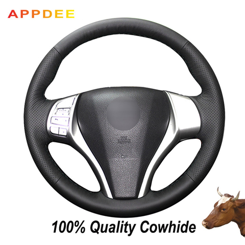 Black Genuine Leather Car Steering Wheel Cover for Nissan Teana Altima 2013-2016 X-Trail QASHQAI Rogue 2014-2016 Sentra Tiida ► Photo 1/6