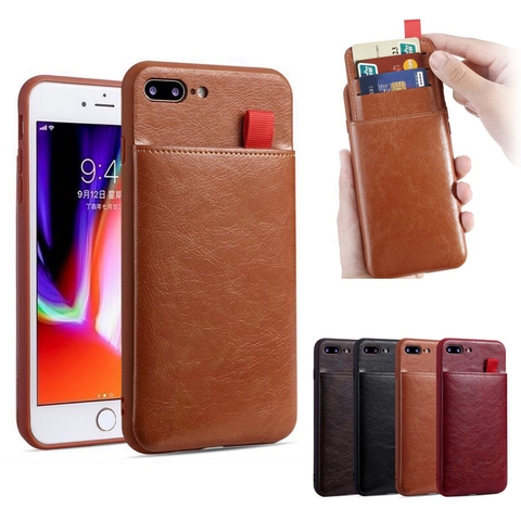 Leather Phone Case for iPhone 12 Pro 11 Pro XS Max X XR 6 7 8 Plus SE 2022 Wallet Card Slot Pull Pouch Silicone Frame Back Cover ► Photo 1/6
