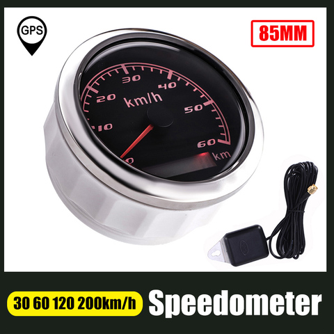 85mm GPS Speedometer 60 km/h Odometer 120km/h 200km/h Speed Gauge With GPS Antenna For Marine Boat Car ATV Truck Red Backlight ► Photo 1/6