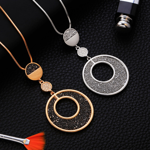 Women's Necklaces Fashion 2022 Statement Circles Black Crystal Pendant Female Long Necklace Snake Chain Jewelry Accessories ► Photo 1/6