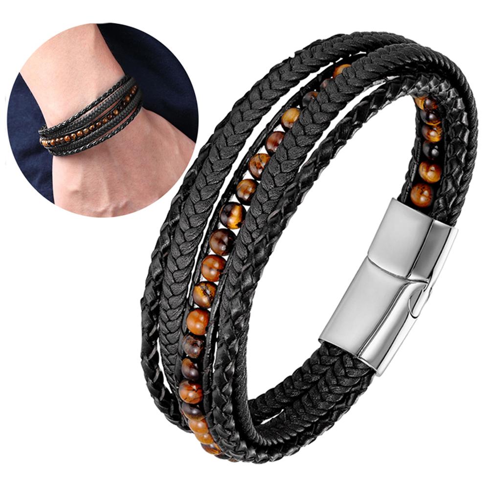 Wrap Long Leather Bracelet Men Bangles Fashion Sproty Chain