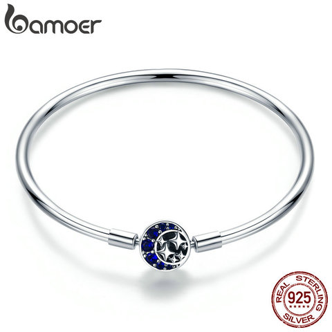 BAMOER Genuine 100% 925 Sterling Silver Blue CZ Moon and Star Bracelet & Bangles for Women Sterling Silver Jewelry S925 SCB080 ► Photo 1/6