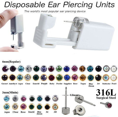 1PC Sterile Disposable No Pain Ear Piercer device Ear Cartilage Piercing Gun Tool Kit Unit Built In CZ Birthstone Earring Stud ► Photo 1/6