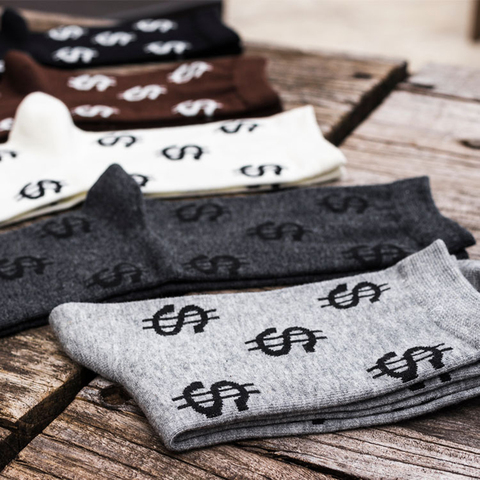 2022 1 Pair Thermal Socks Winter Warm Funny Dollar Print Men Causal Thicken Socks Crew Sportswear Cotton Black White Socks New ► Photo 1/6