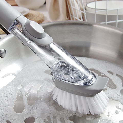 Kitchen cleaning tools 2 in 1 long handle cleaning brush with removable brush sponge sponge dispenser dishwashing brush set ► Photo 1/6