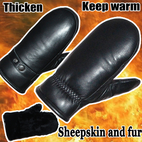 Leather gloves men's sheepskin mittens wool real fur gloves winter warm outdoor women's sheepskin fur integrated gloves mittens ► Photo 1/6