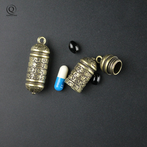 Brass Buddha GuanYin Sutra Cylinder Pendant Keychain Hanging Necklace Jewelry Pill Box Medicine Case Container Bottle Keychains ► Photo 1/6