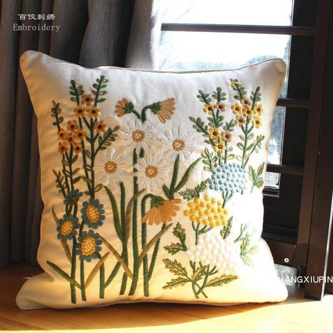 Embroidered European Pastoral Floral Cushion cover cotton chair sofa cushion modern home decor Rectangle pillow drop shipping ► Photo 1/5
