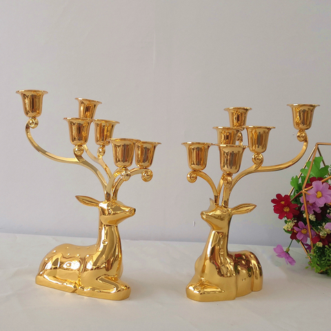 IMUWEN Plated Candle holders Metal Luxury Reindeer Shape candle Stand 6-Arms Decorative Candle Stick Zinc Alloy Candle Stand ► Photo 1/6