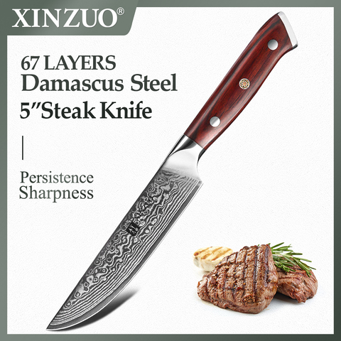 XINZUO 5'' Steak Knife Damascus Stainless Steel Kitchen Knife Top Quality Chef Cutter Lasting Sharp Blade Knives Rosewood Handle ► Photo 1/6
