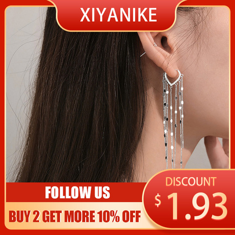 XIYANIKE 925 Sterling Silver Light Luxury Long Tassel Hoop Earrings Female Temperament Love Heart Gorgeous Handmade Jewelry Gift ► Photo 1/6