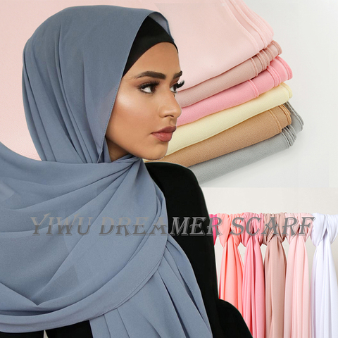 Women Plain Bubble Chiffon Scarf Hijab Printing Solid Color Shawl Headband Muslim Hijabs Turban Chiffon Scarves Bandana 83colors ► Photo 1/6