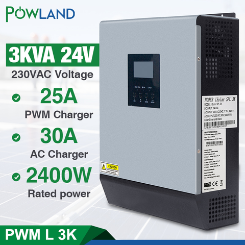 3kva Solar Inverter 24V 220V Hybrid Inverter Pure Sine Wave Built-in 50A PWM Solar Charge Controller Battery Charger inversor ► Photo 1/6