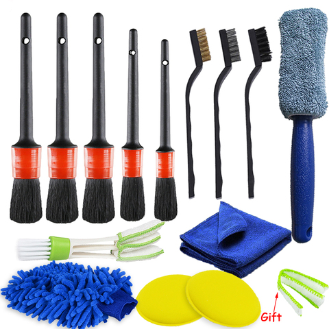 5Pcs Car Cleaning Detailing Brush Set Wheels Cleaner Car Detail Brushes For  Car Leather Air Vents