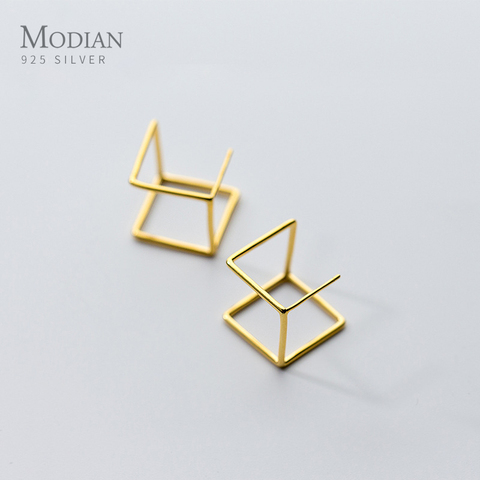 Modian Geometric Cube Square Gold Color Stud Earrings Charm Luxury 925 Sterling Silver Earring For Women Fine Silver Jewelry ► Photo 1/3