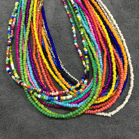 New Rainbow Color Acrylic Seed Beads Strand Choker Necklace For