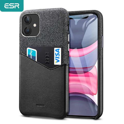 ESR Card Slot Case for iPhone 11 Pro Max 2022 Cover Thin Light Leather Case with Soft Fabric Bumper Case for iPhone 11 11 Pro ► Photo 1/6