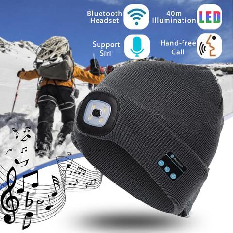 Warm Beanie Bluetooth 5.0 LED Hat Wireless Stereo Headset Music Player with MIC for Handsfree Support Dimming Rechargeable Batte ► Photo 1/6