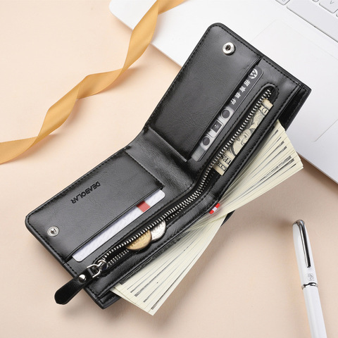 Fashion Luxury Leather Brand  Bilfold Men Wallet  with Coin Bag Zipper Small Money Purses  Dollar Slim Purse Money Clip Wallet ► Photo 1/6