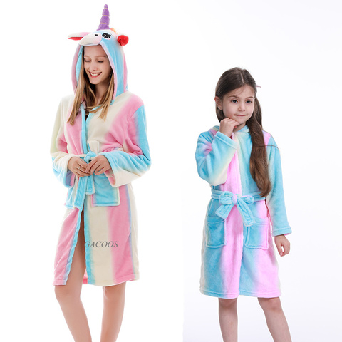 Children Coral Fleece Unicorn Bathrobe Dressing Gown Bath Robe Thick Warm Lounge Nightwear Girls Sleepwear Girls Kids Nightgown ► Photo 1/6