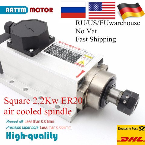 High Quanlity 2.2kw 220V Square Air cooled spindle motor 24000rpm ER20 Runout-off 0.01mm Ceramic bearing ► Photo 1/6