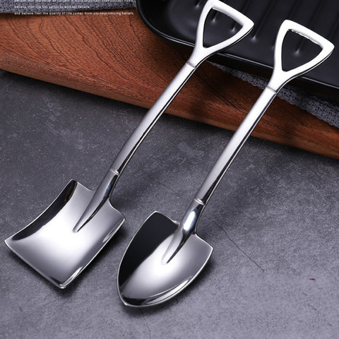 Stainless Steel Iron Shovel Spoon Coffee Ice Cream Spoon Engineering Shovel Retro Cute Square Head Spoon Kitchen Gadget ► Photo 1/6